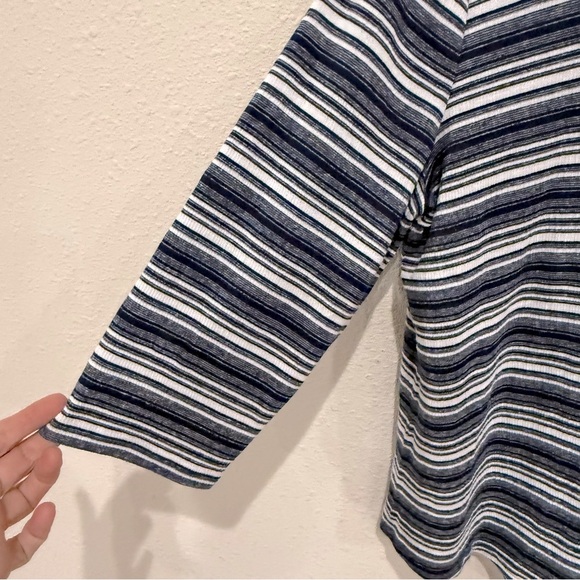 Chico’s Striped Asymmetrical Top Navy & White 3/4 Sleeves Size 12 (Chico’s 2) - Picture 2 of 10